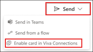 Screenshot highlighting the options to send and enable card in Viva Connections from your Power Apps account.