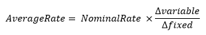 The average rate is equal to the nominal rate multiplied by the quotient of the variable rate divided by the fixed rate.