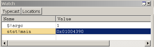 Screenshot of an example Watch window in WinDbg.