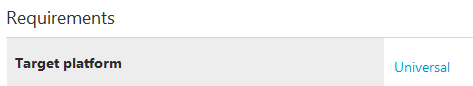 target platform set to universal in requirements block.