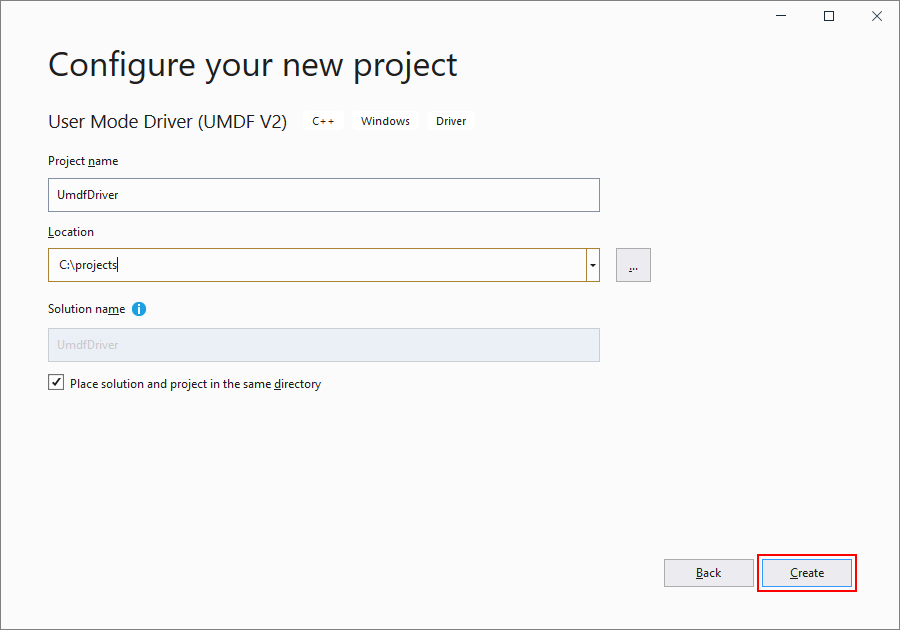 Screen shot of the project configuration dialog box.