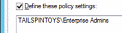 Screenshot that shows how to verify that you have configured user rights to prevent members of the Enterprise Admins group from logging on locally to member servers and workstations.