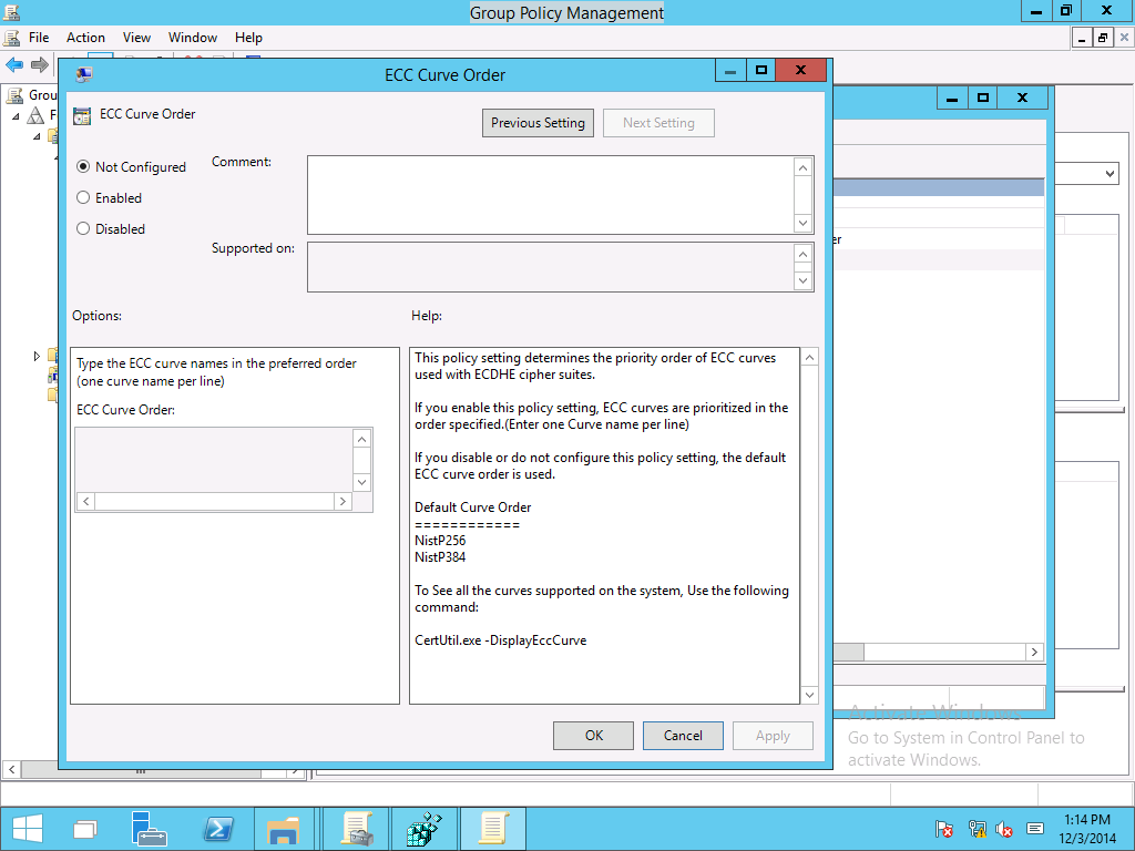 Screenshot of the EEC Curve Order dialog box.