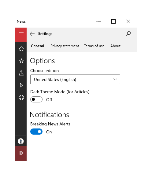 settings page