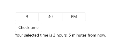 A time picker, button, and text label.