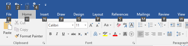 Keytip badges for access keys in Microsoft Word