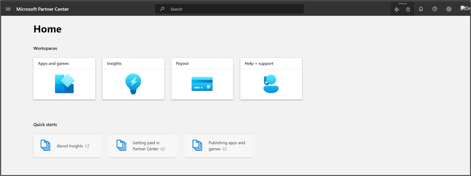Partner Center home page