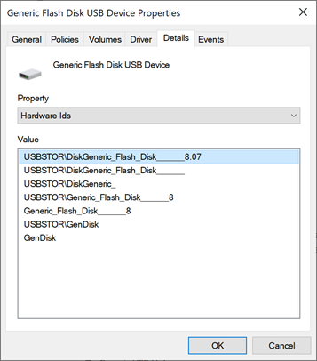 USB device hardware IDs.