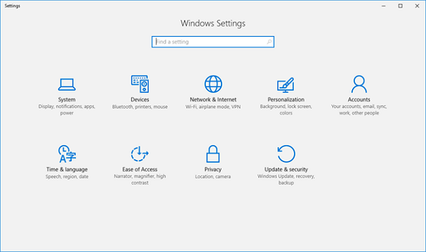 screen displaying windows settings