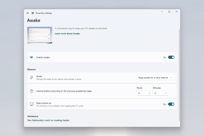 PowerToysAwake snímek obrazovky