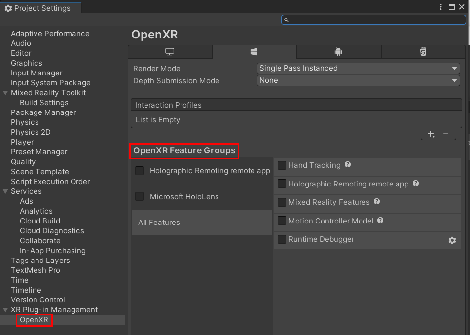 Nastavení modulu plug-in OpenXR