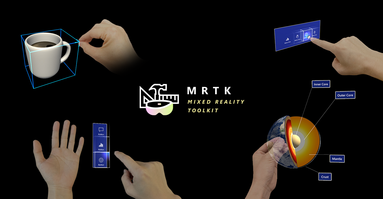 Infografika znázorňující některé funkce sady Mixed Reality Toolkit