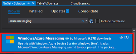 Vyhledání balíčku zasílání zpráv windows Azure