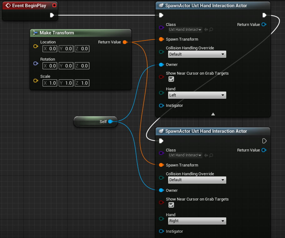 Dokončení nastavení objektu UXT Hand Interaction Actor