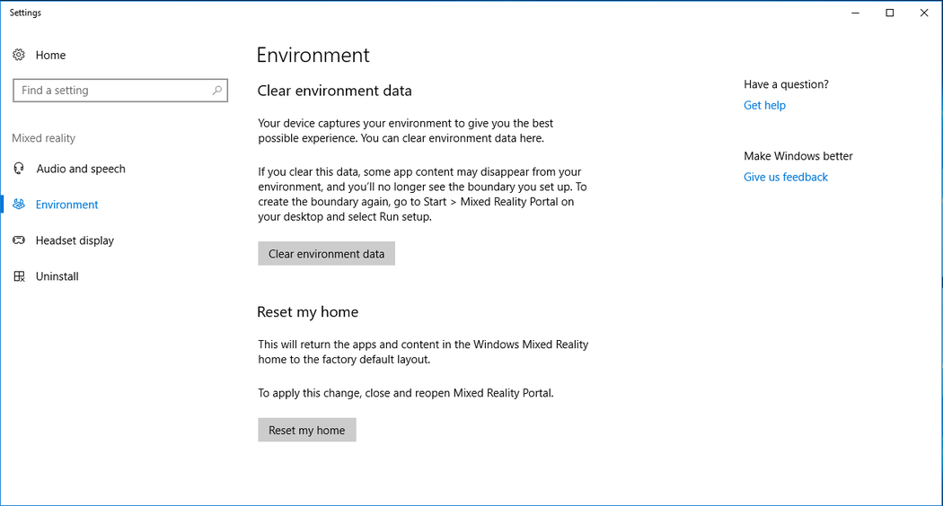 Panel Nastavení Windows pro resetování mého domovského nastavení