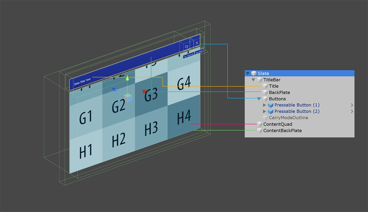 Struktura slate v editoru Unity