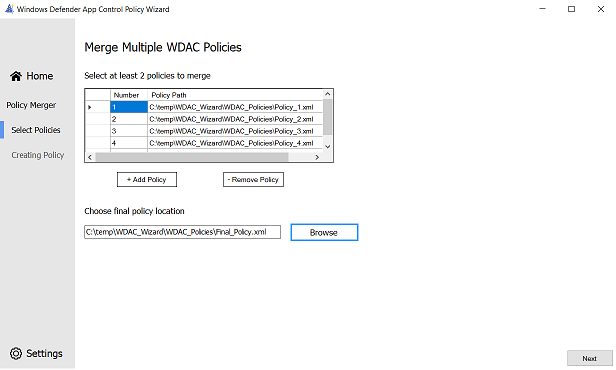 Merging App Control policies into a final App Control policy.