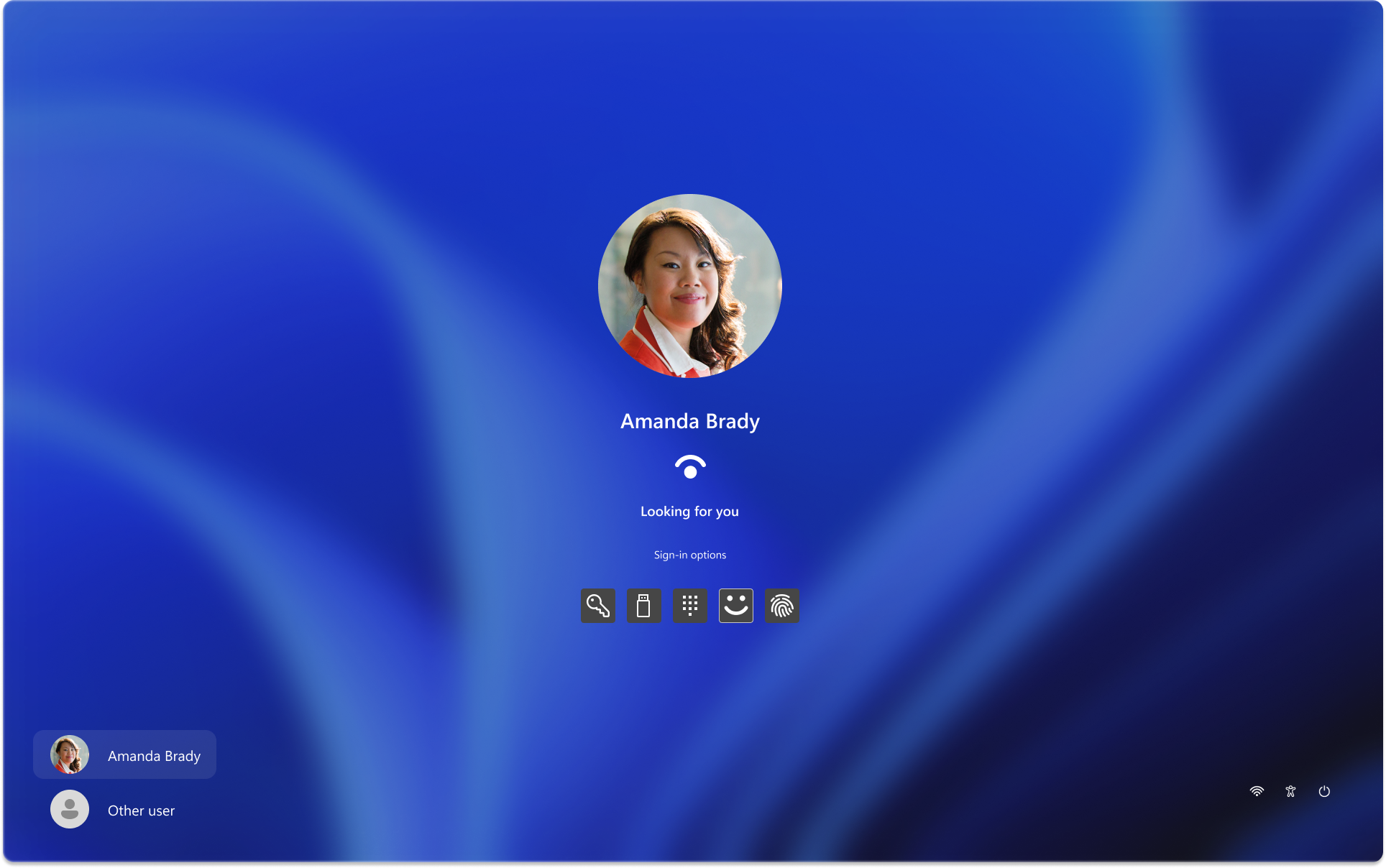Screenshot of the Windows lock screen showing the fingerprint, PIN and password credential providers.