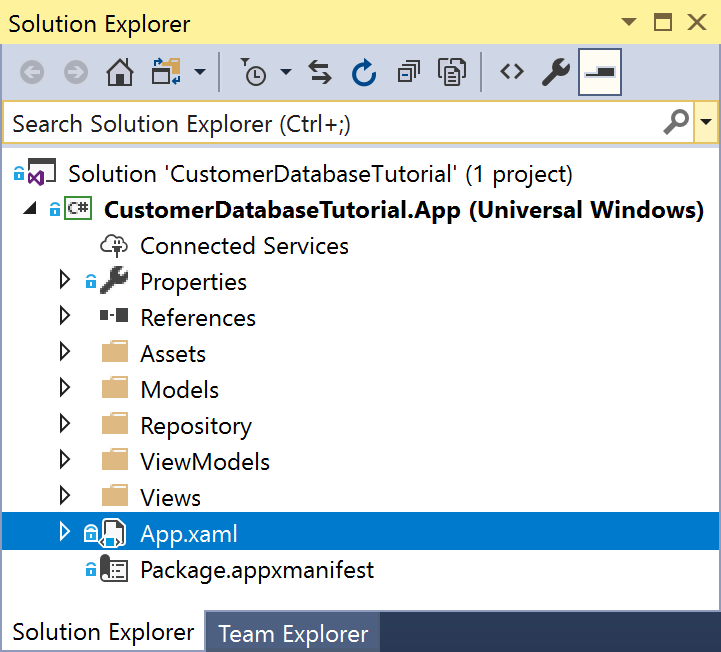 App starting point in the Solution Explorer