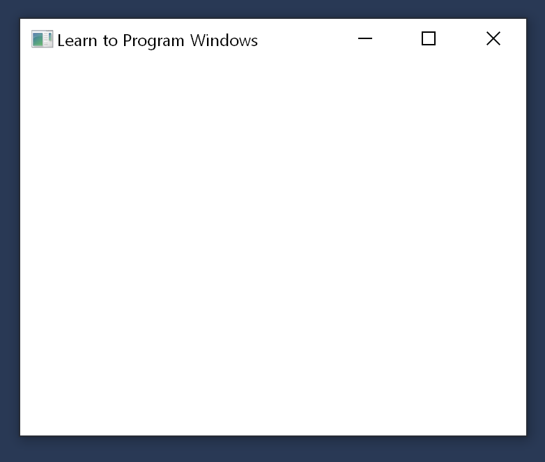 snímek obrazovky s ukázkovým programem, který ukazuje, že se jedná o prázdné okno s názvem Naučte se programovat Windows.