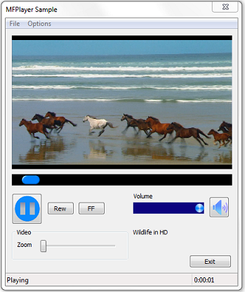 screen shot of the mfplayer sample 