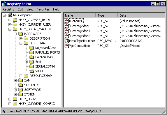 registry editor window