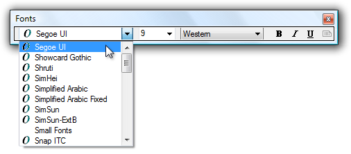 screen shot of drop-down list of fonts 