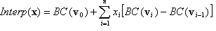 Shows the equation that defines the tetrahedral interpolant.