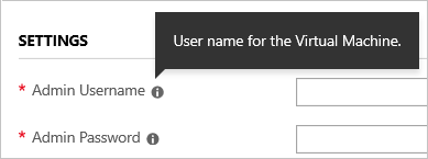 Screenshot showing parameter tip in Azure portal.