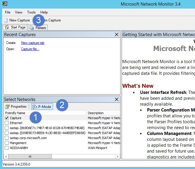 Skærmbillede af dialogboksen Microsoft Network Monitor, der viser knappen Ny hentning.