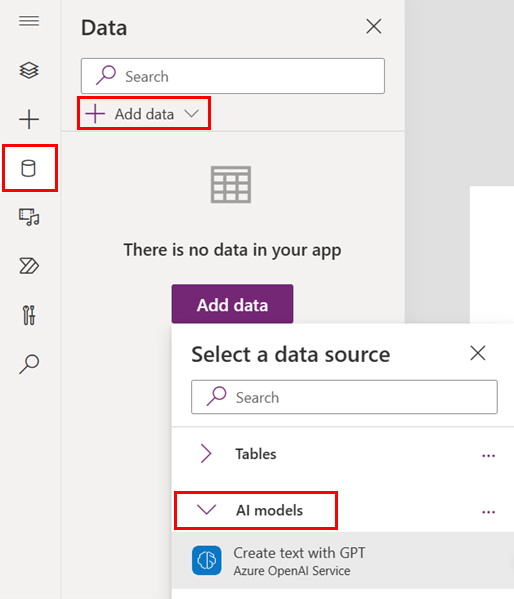 Skærmbillede af et valg af en datakilde.