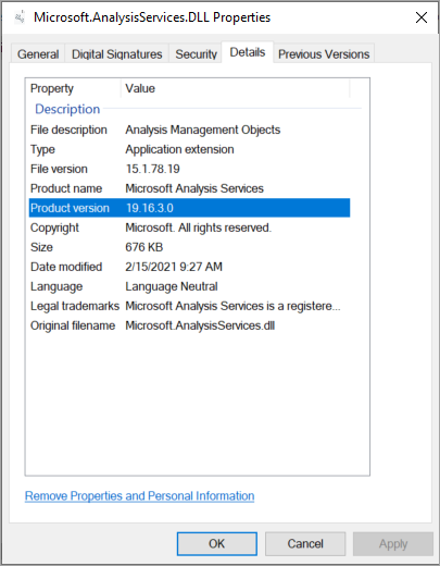 AMO Client library details dialog