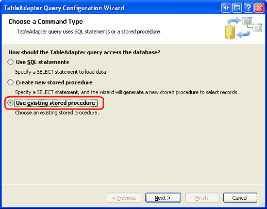 Choose the Use existing stored procedure Option