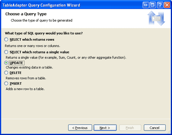 Choose the UPDATE Query Type