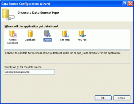 Add a New ObjectDataSource Named CategoriesDataSource