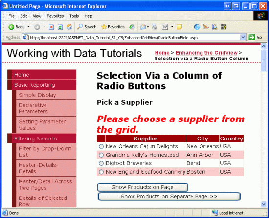 The ChooseSupplierMsg Label is Displayed if No Supplier is Selected