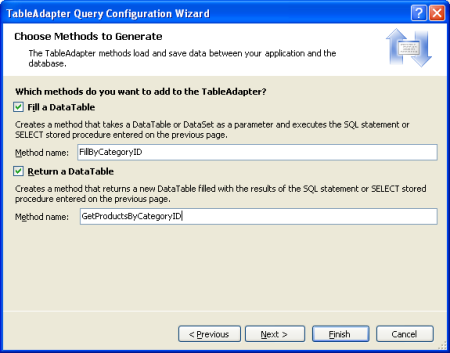 Choose the Names for the TableAdapter Methods