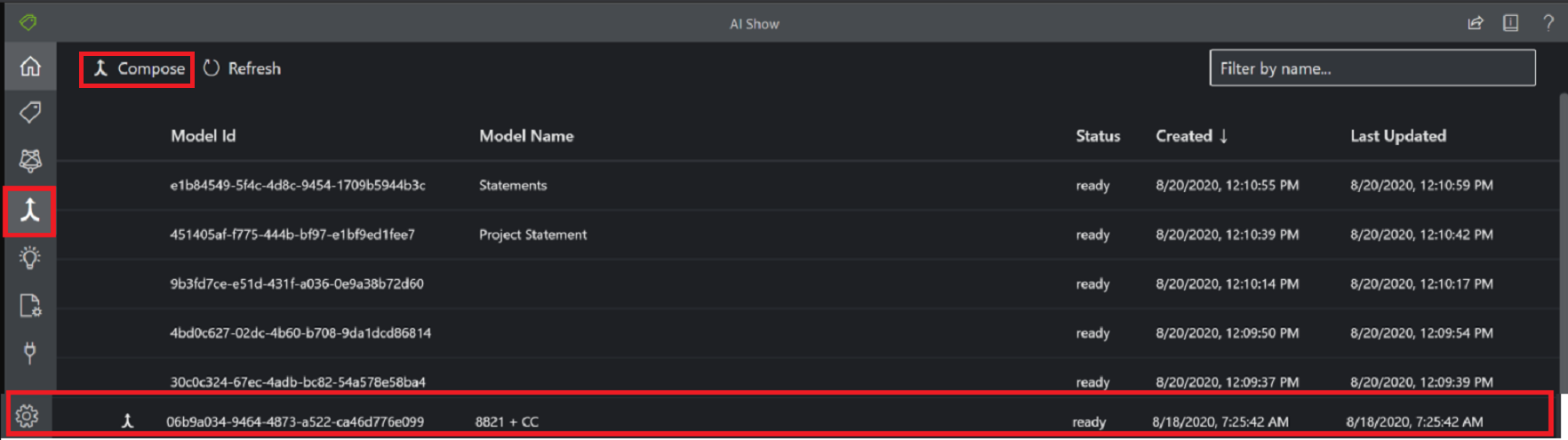 Screenshot of the model compose window.