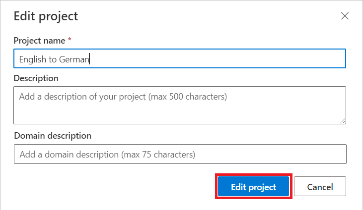 Screenshot illustrating detailed edit project fields.