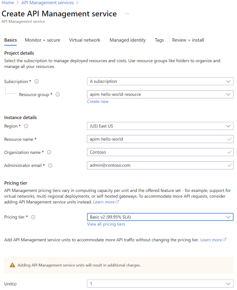 Create API Management instance.