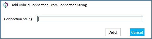 Screenshot of the dialog box where you manually add a Hybrid Connection.