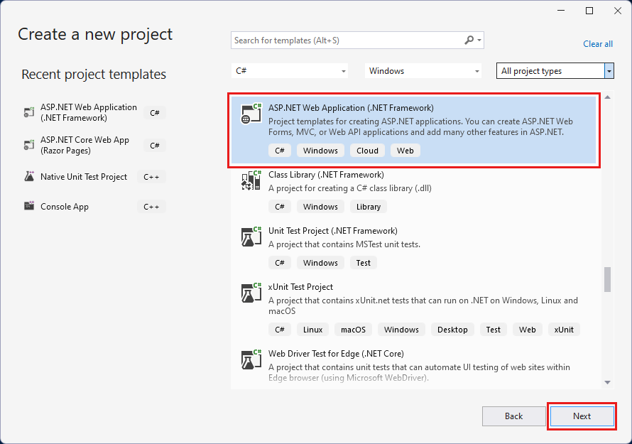 Screenshot of the Create a new project dialog.