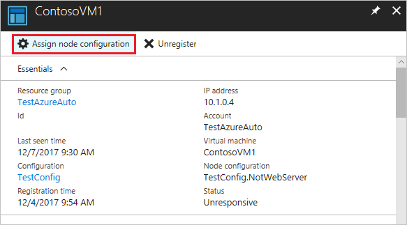 Screenshot of the Node details page highlighting the Assign node configuration button