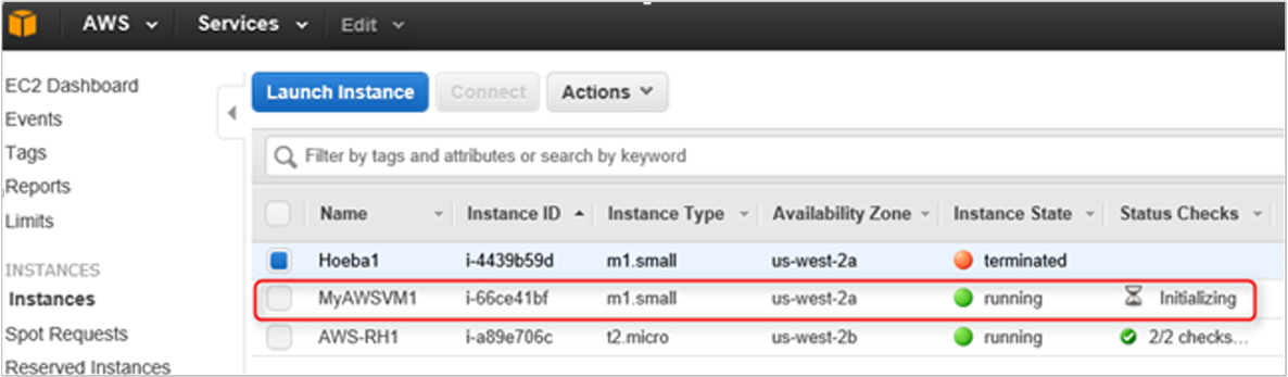 AWS console deployed VM