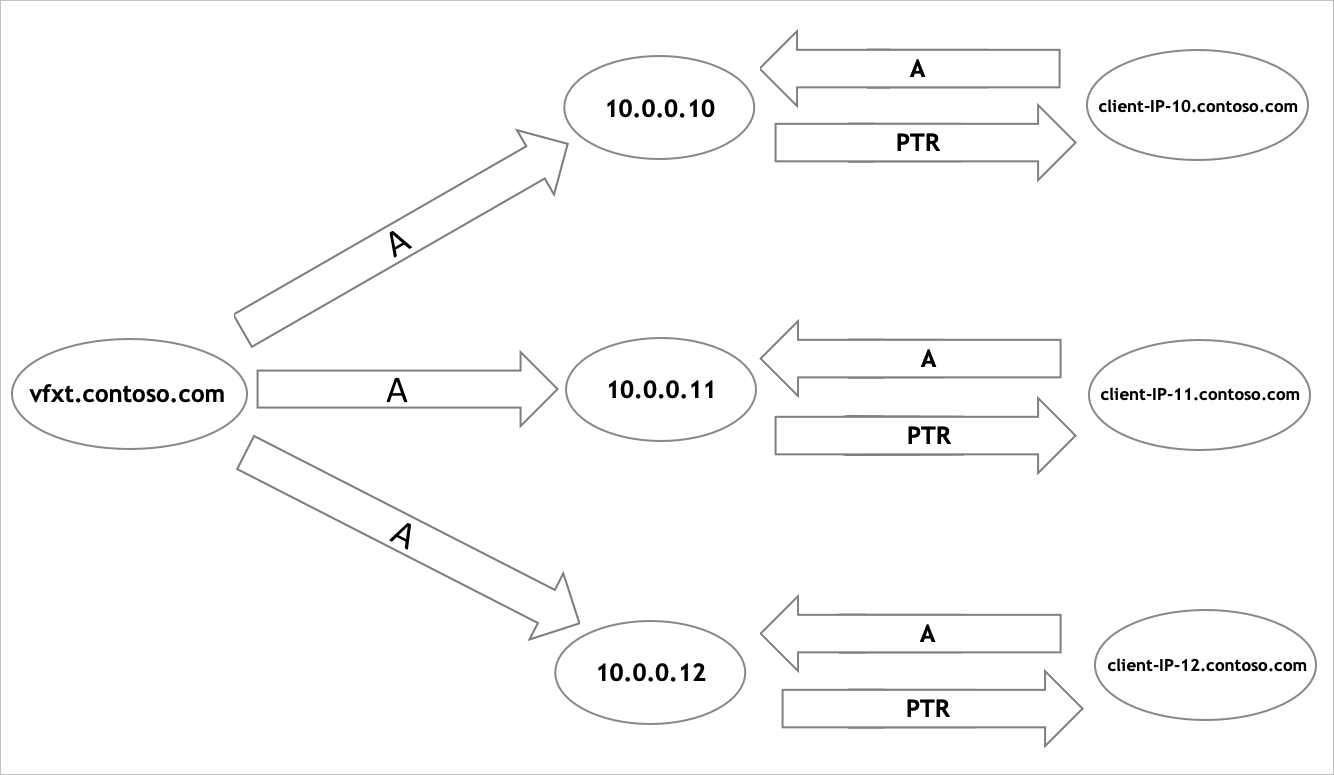 Diagram showing client mount point DNS configuration.