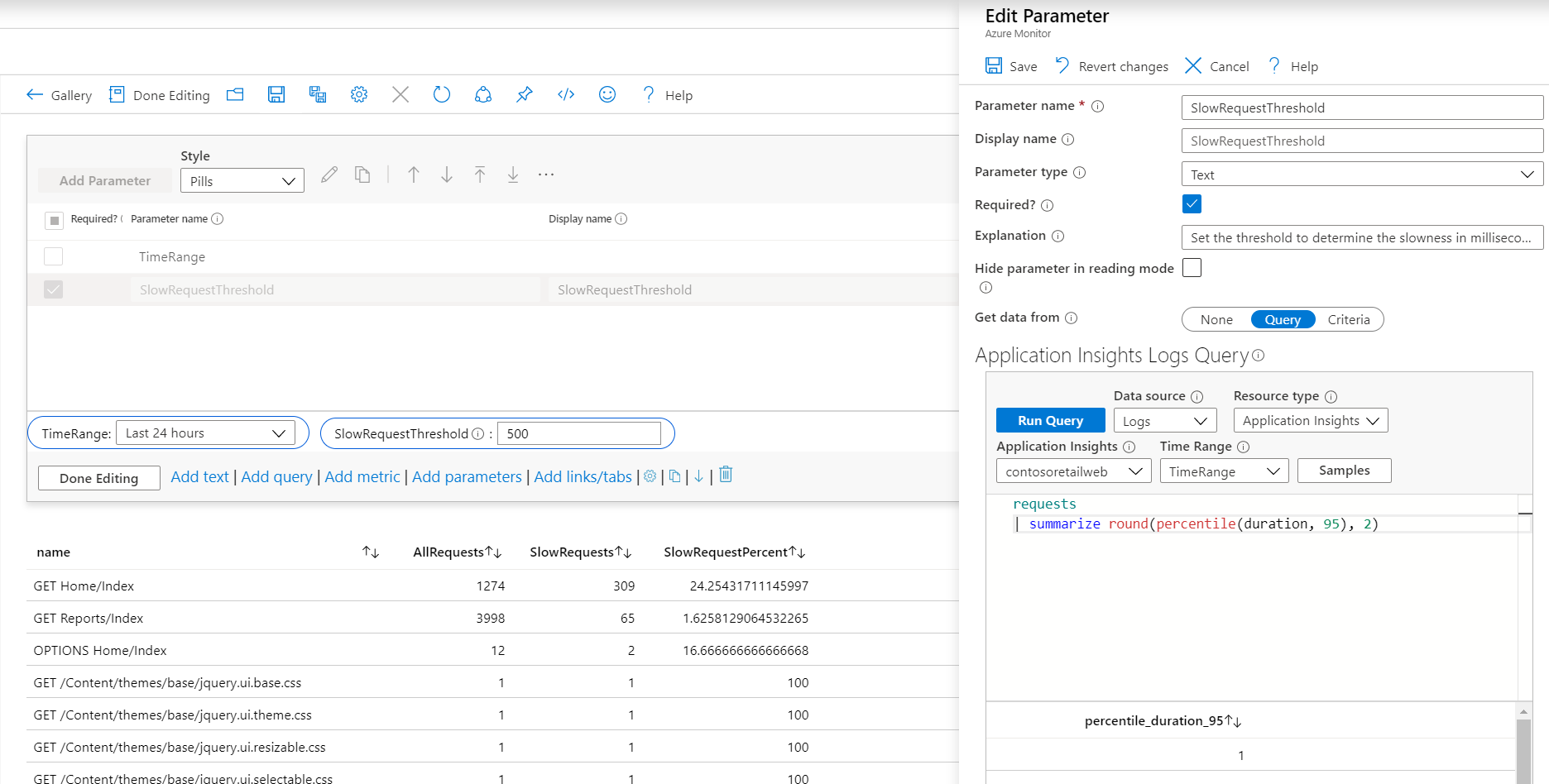 Screenshot that shows a text parameter with a default value from KQL.