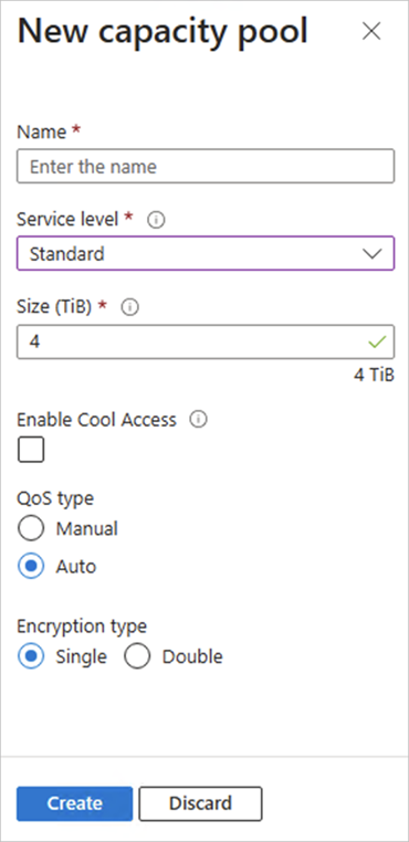 Screenshot of new capacity pool options.