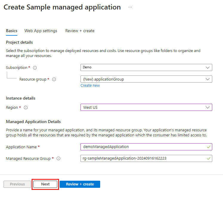 Screenshot that highlights the required information on the basics tab.