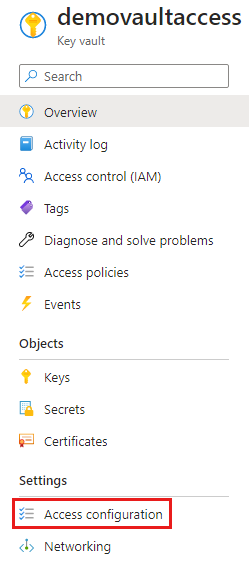 Screenshot of the key vault setting to select access configuration.