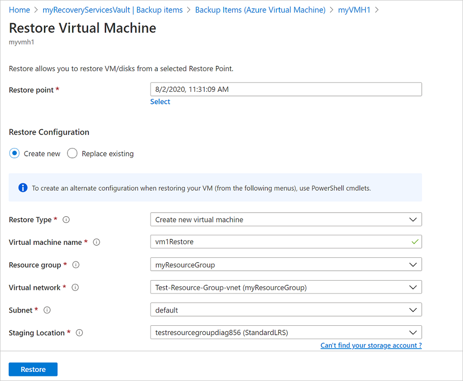 Restore configuration wizard - choose restore options